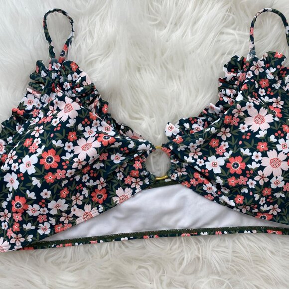 3X Floral Ruffle Bikini Top Keyhole Detail Adjustable Straps Soft Padding - Picture 2 of 7
